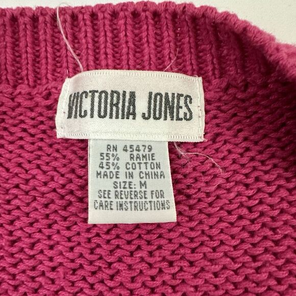 Victoria Jones Womens Vintage 80s Chunky Cardigan Sweater Size M Pink Gems - Picture 8 of 13